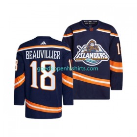 New York Islanders ANTHONY BEAUVILLIER 18 Adidas 2022-2023 Reverse Retro Marine Authentic Shirt - Mannen